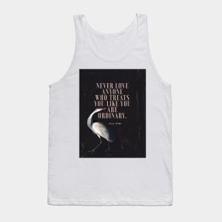 Oscar Wilde Inspirational Quote on Love Black Background Gold Paint Bird Painting Tank Top